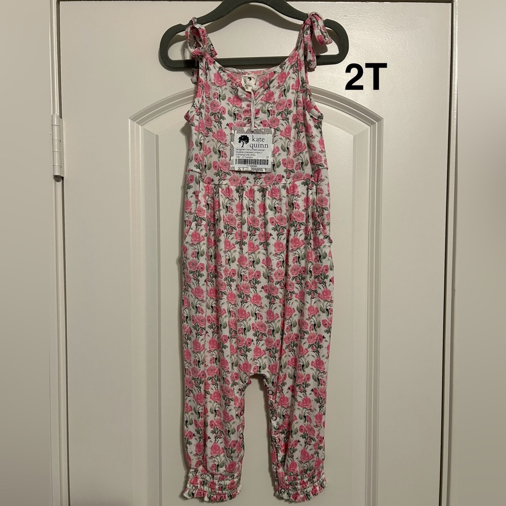 Kate Quinn Pink Climbing Rose Print Kids Jumpsuit